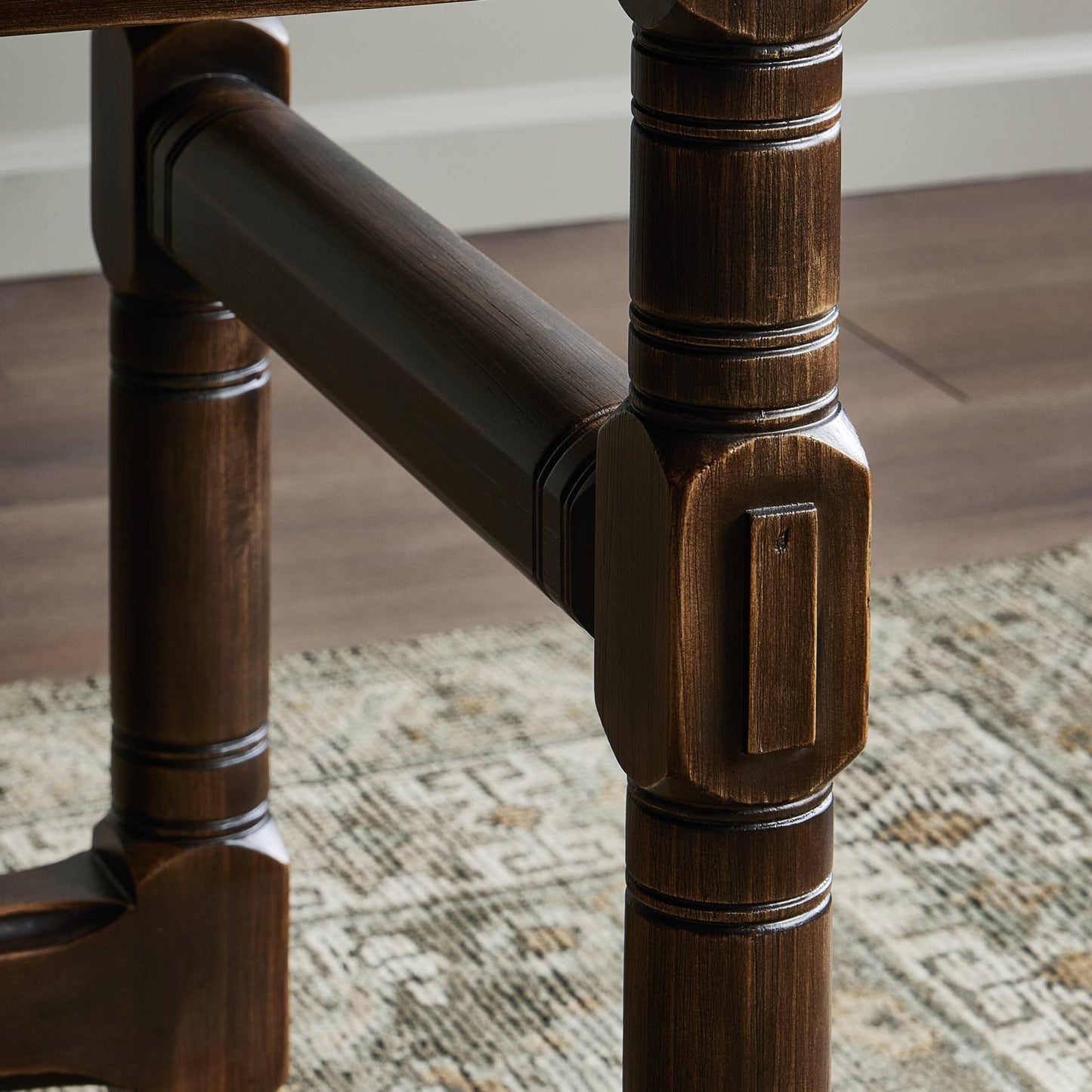 Colonial table: aged brown-aged brown veneer-aged brown