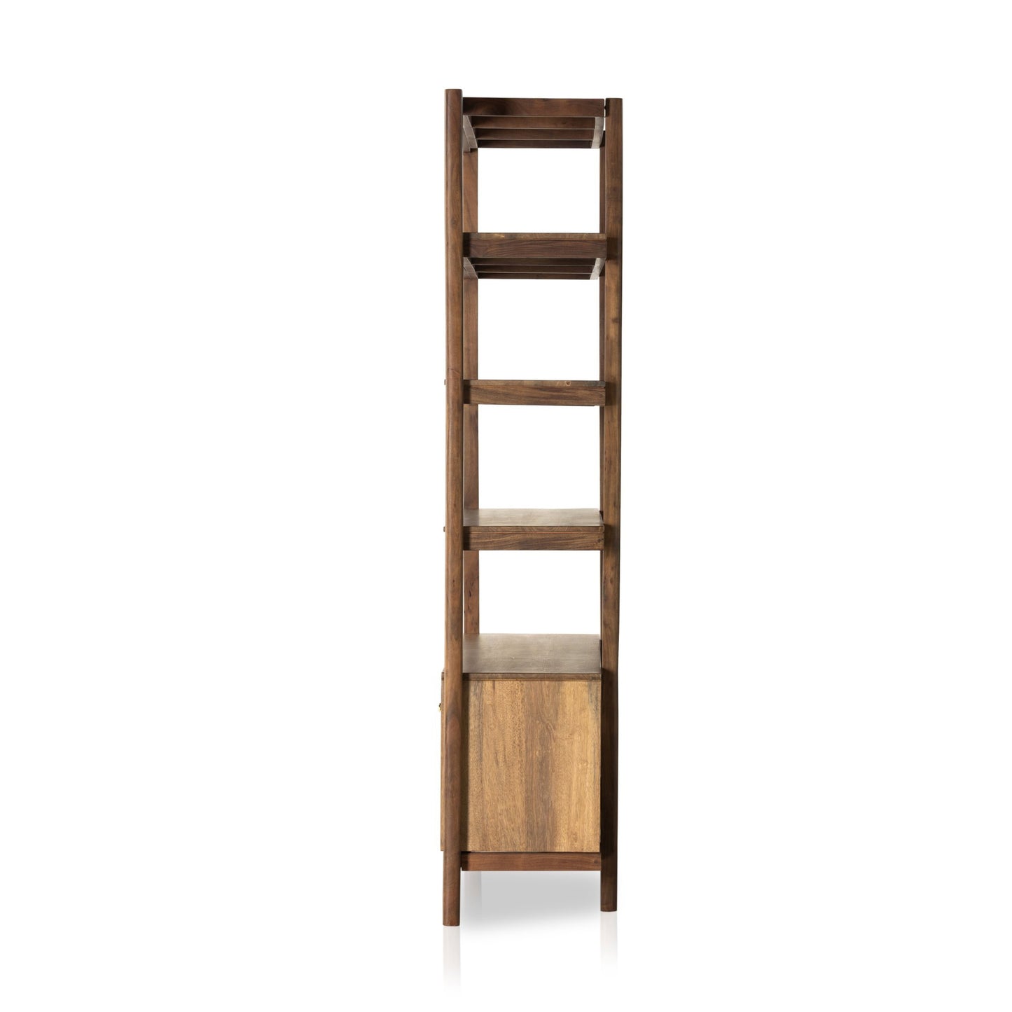 Reza wide bookcase - smoked honey-toasted acacia-raw brass