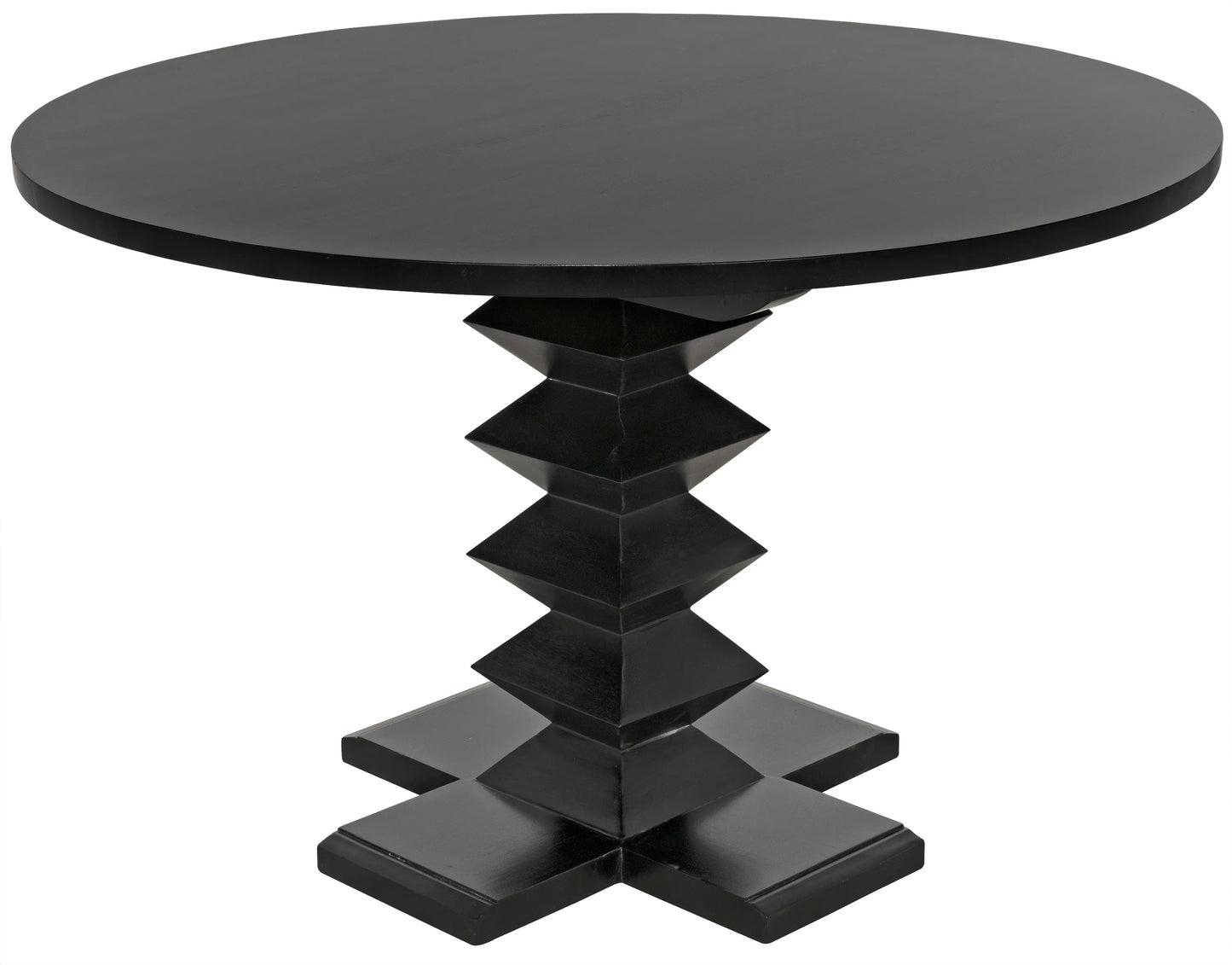 Zig-zag dining table, 48" diameter, hand rubbed black