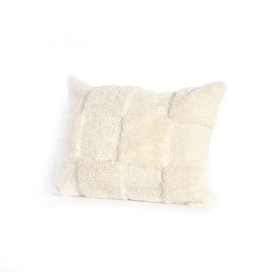 Patchwork shearing lumbar pillow-cream