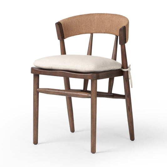 Buxton dining chair with cushion: drifted oak-natural paper rush-savile flax