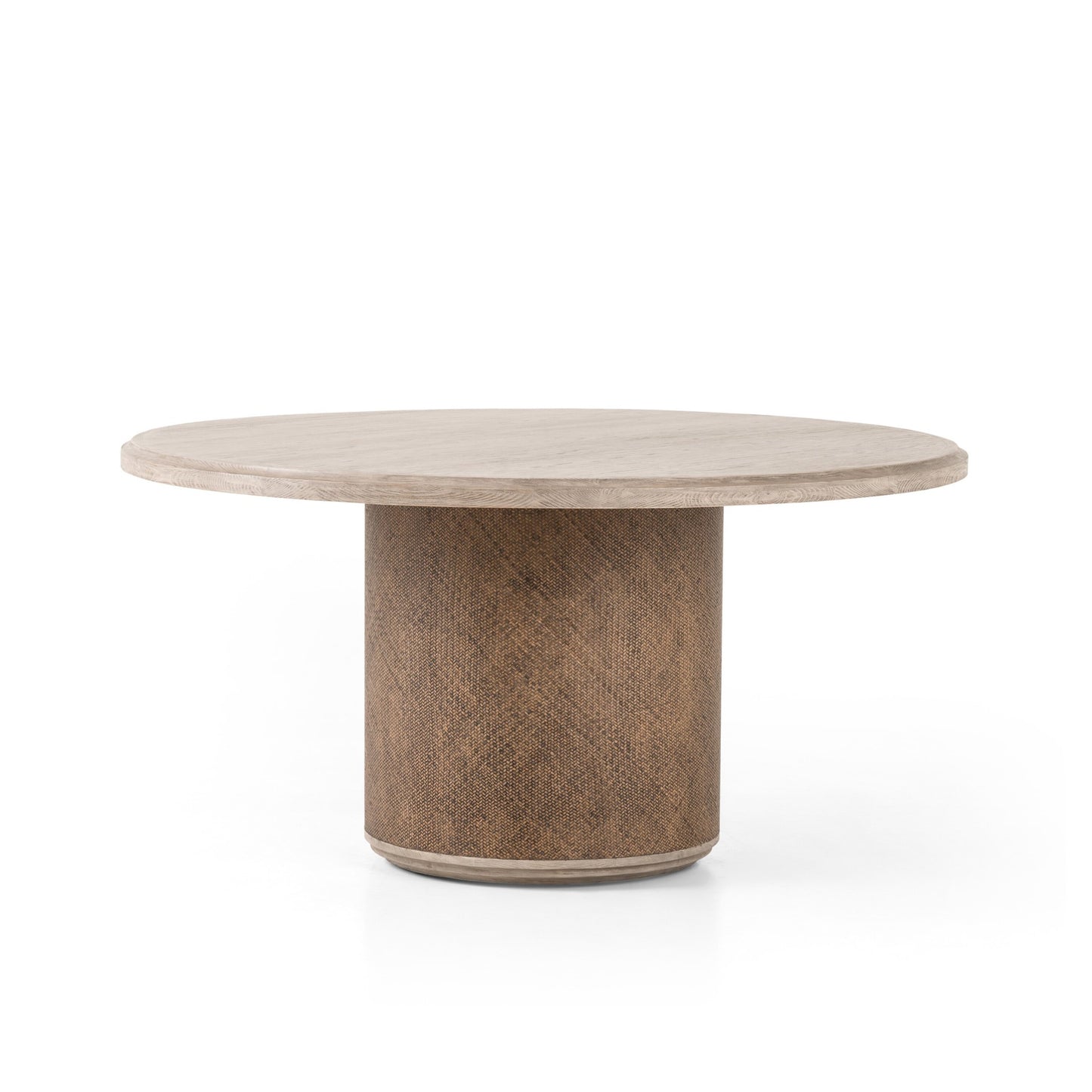 Kiara round dining table: weathered blonde pine-rustic rattan-weathered blonde oak veneer