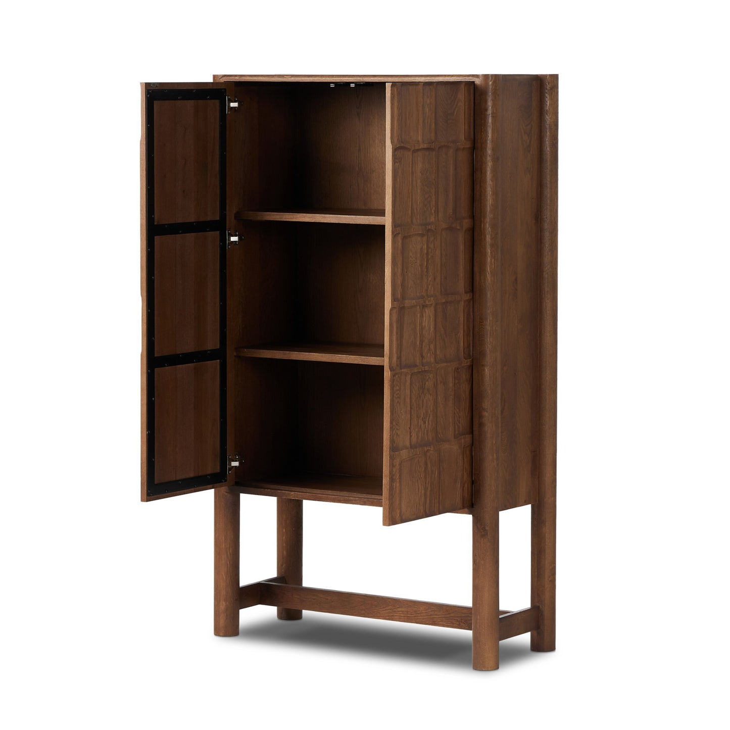 Ezri cabinet: cocoa oak-carved cocoa oak