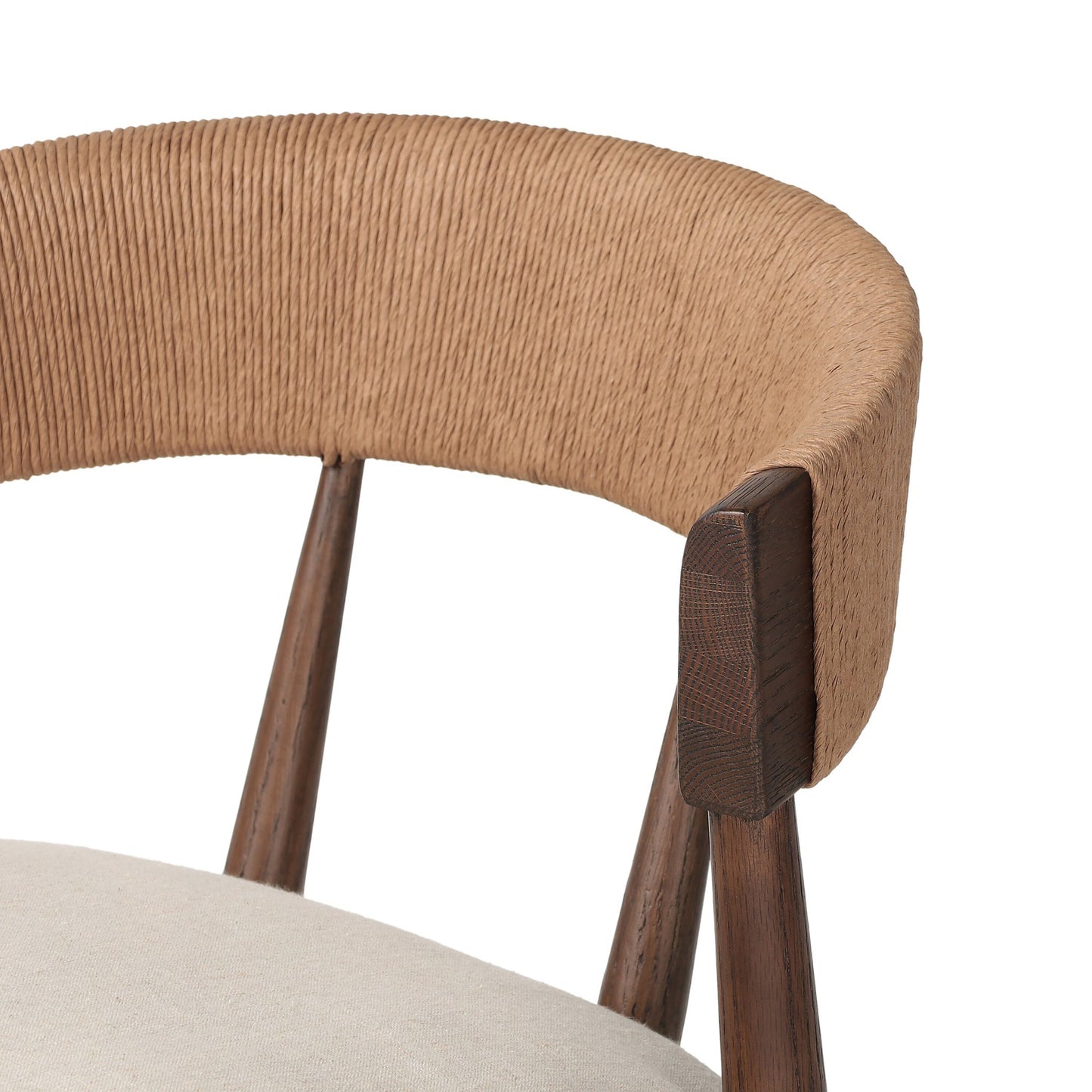 Buxton dining chair with cushion: drifted oak-natural paper rush-savile flax