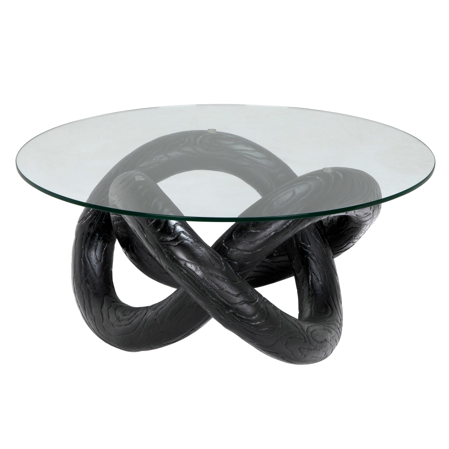 Phobos coffee table with glass, black resin