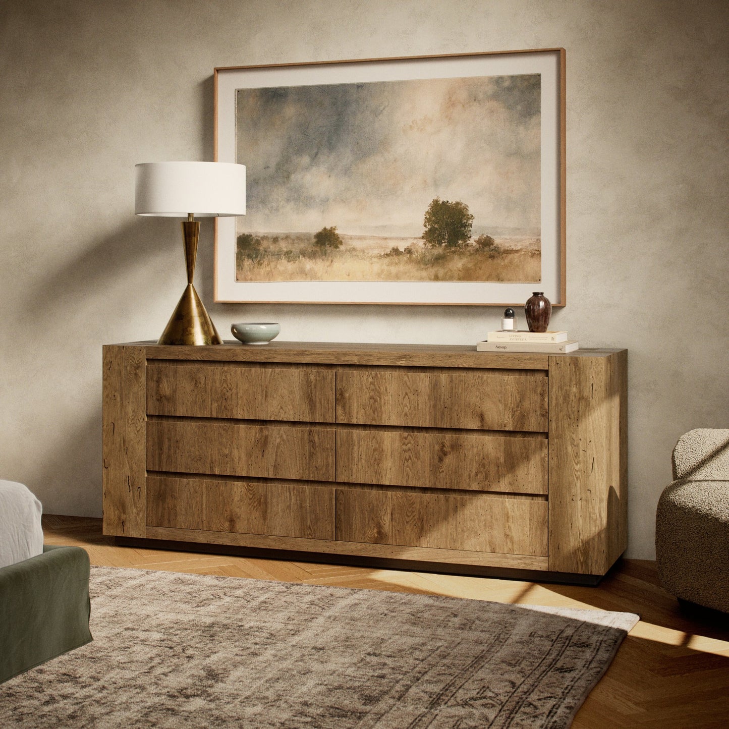 Abaso 6 drawer dresser: rustic wormwood oak