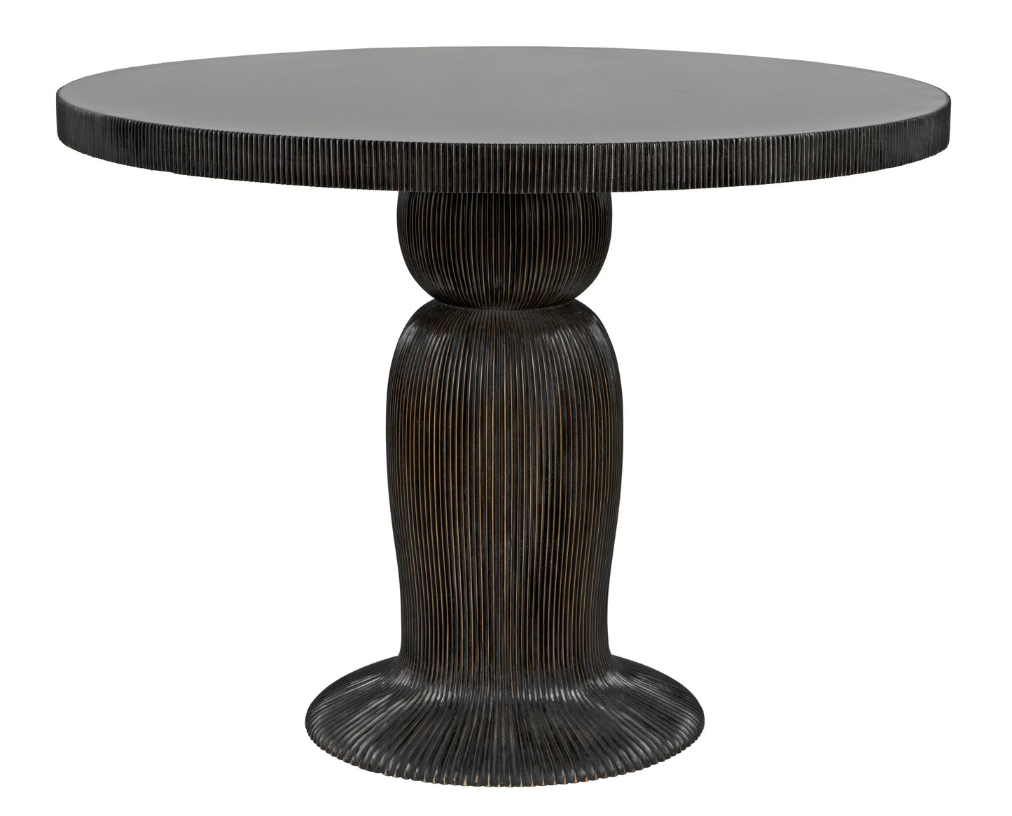 Portobello dining table, hand rubbed black with light brown trim