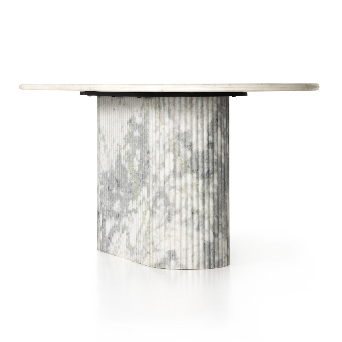 Oranda dining table: polished white marble w/ sealant-white scalloped marble