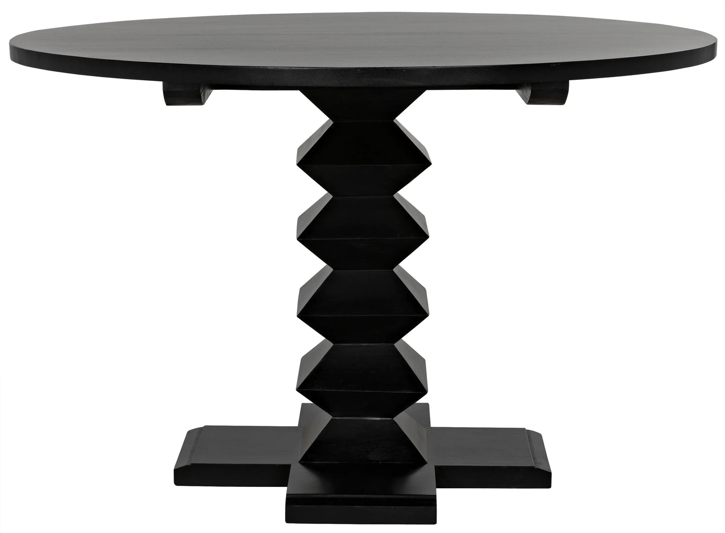 Zig-zag dining table, 48" diameter, hand rubbed black