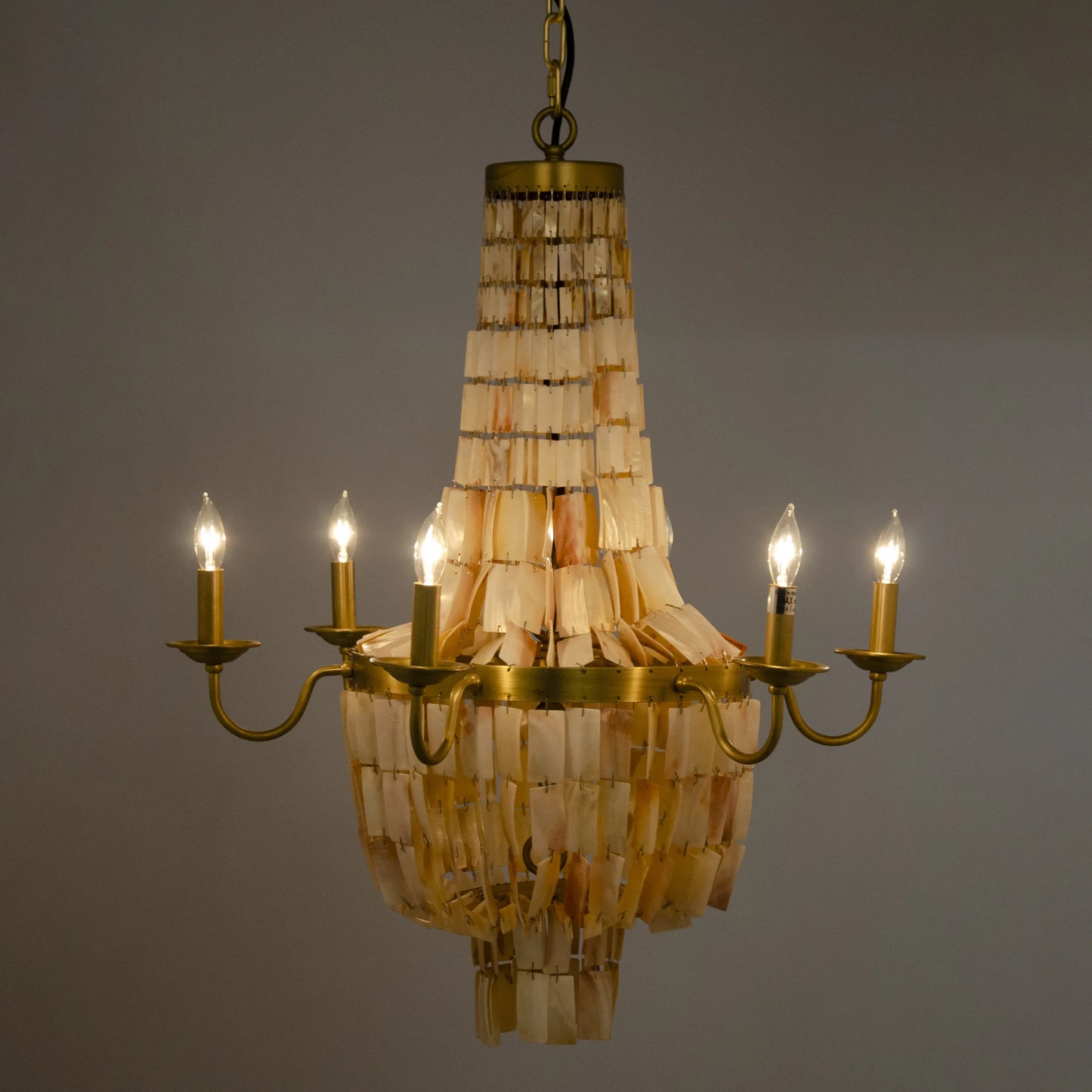 Bijou chandelier, antique brass, metal and shells