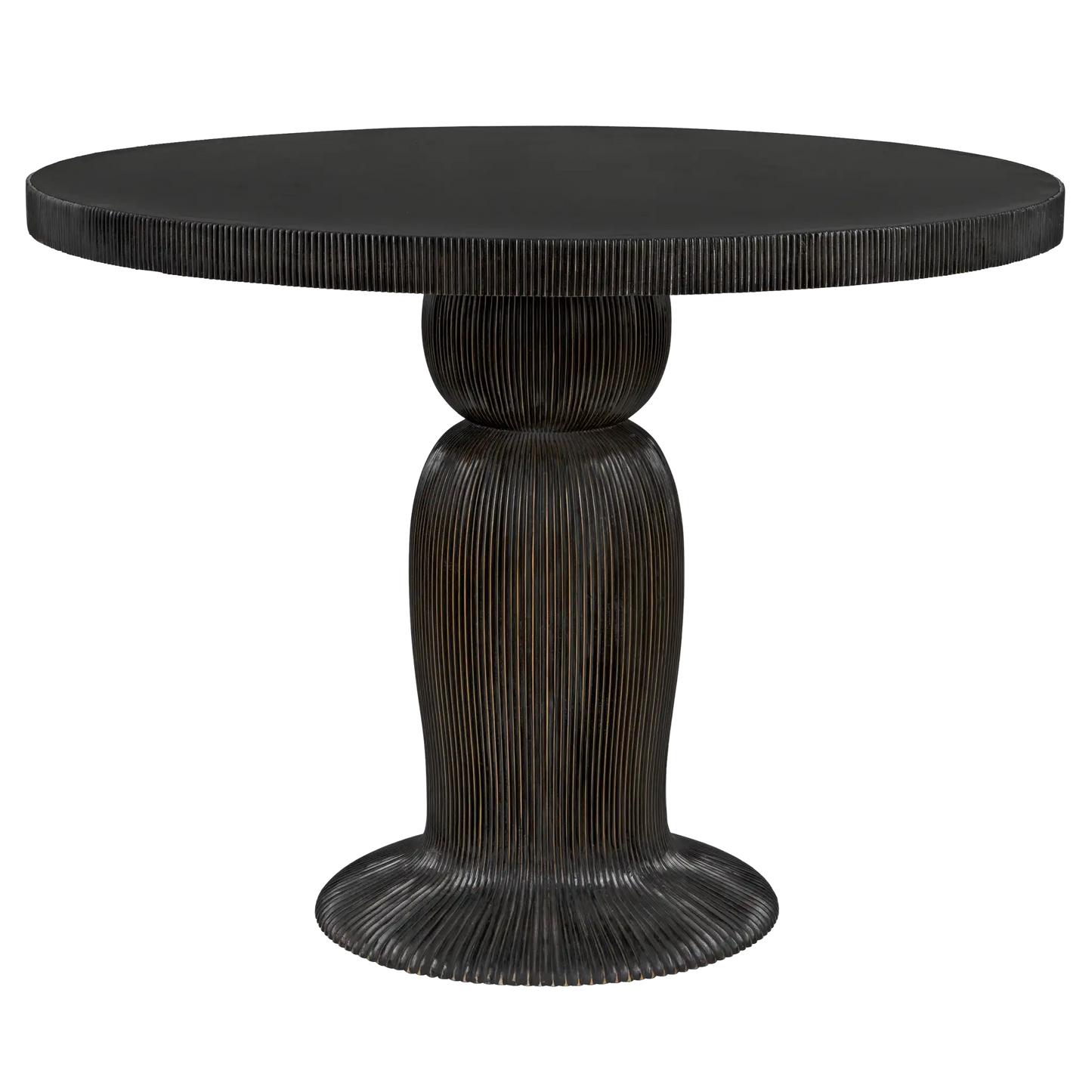 Portobello dining table, hand rubbed black with light brown trim