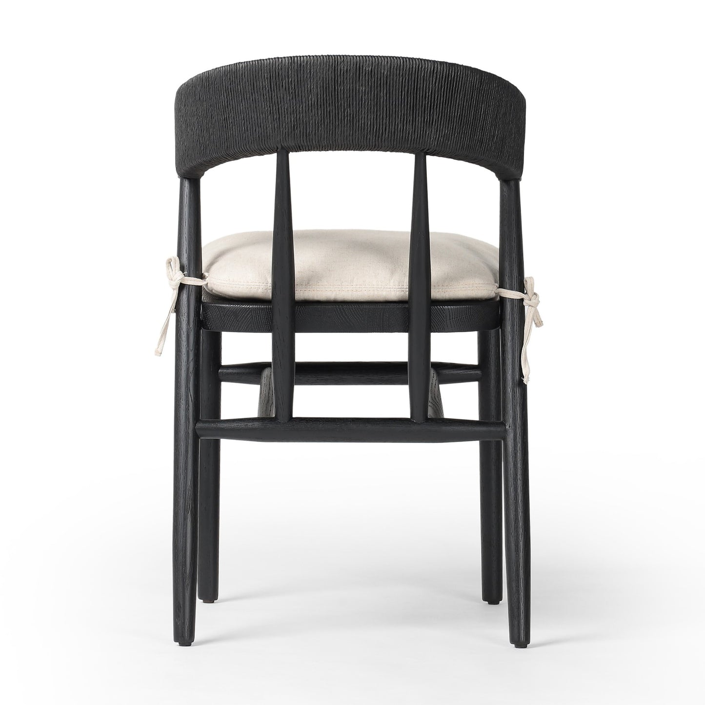 Buxton dining chair with cushion: black oak-black rush-savile flax