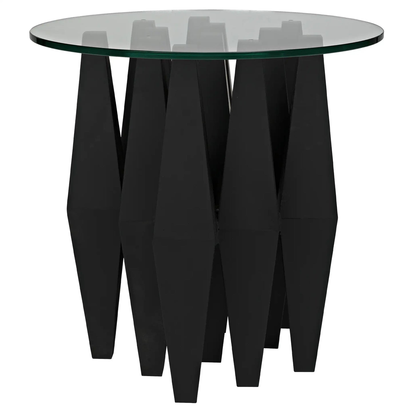 Soldier side table, black steel with glass top