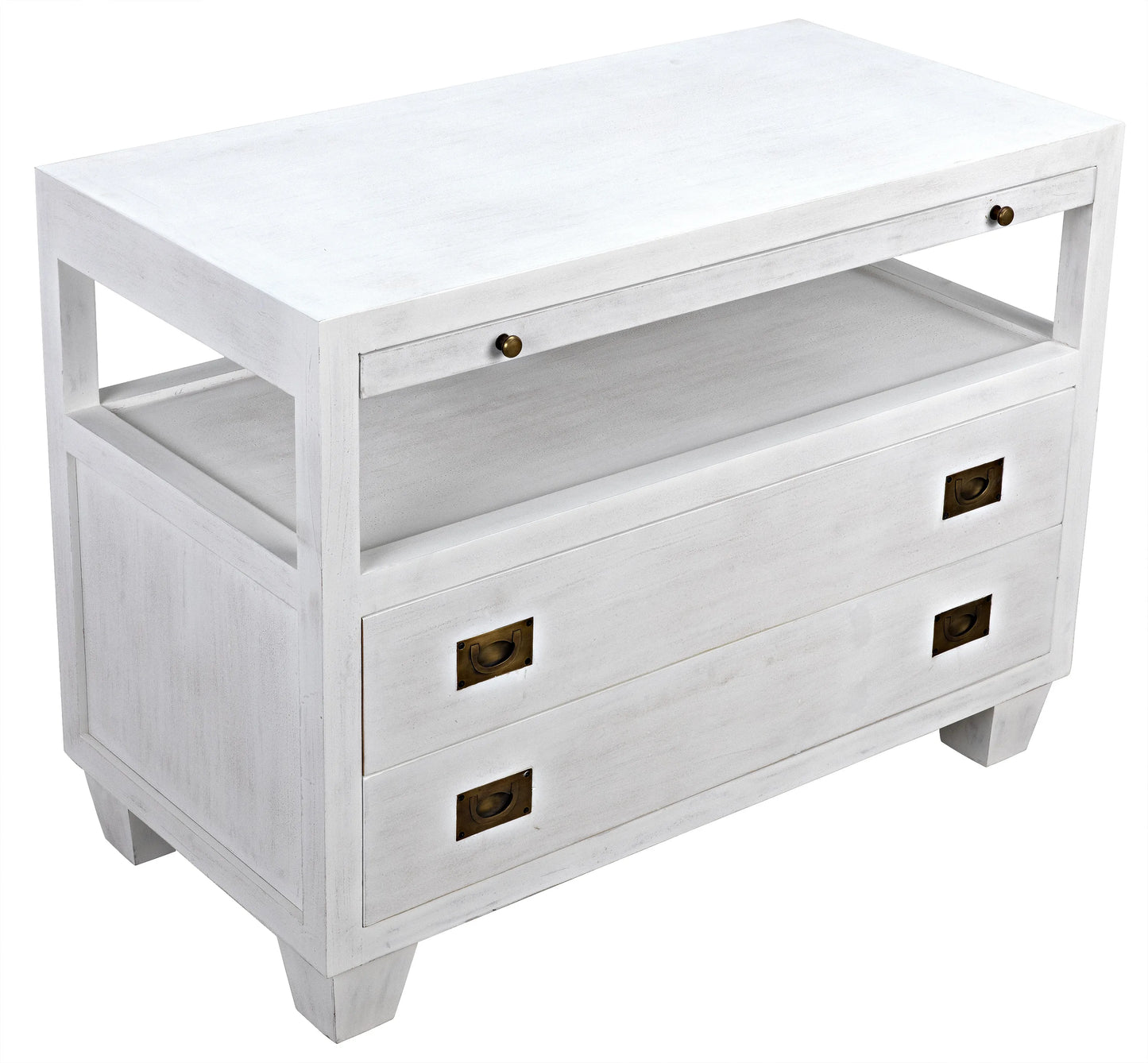 2-drawer side table with sliding tray, white wash