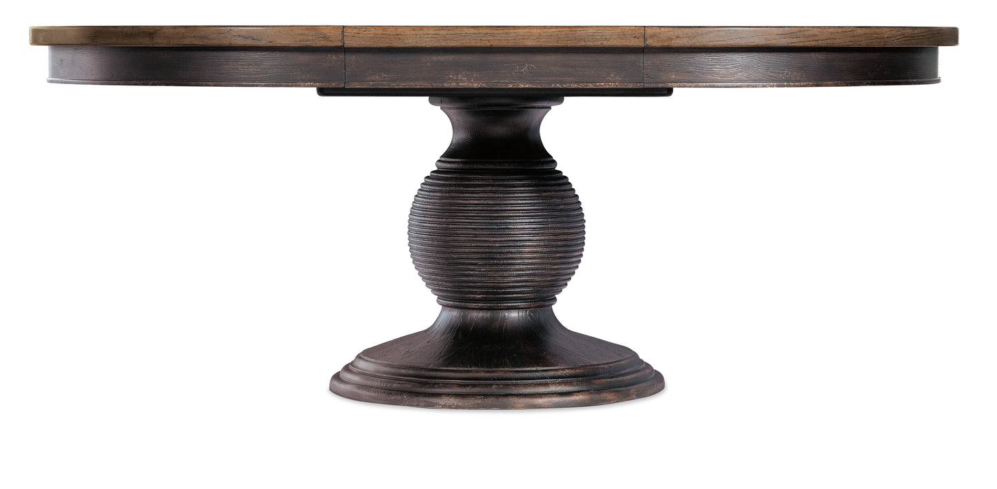 Americana round pedestal dining table w/1-22in leaf