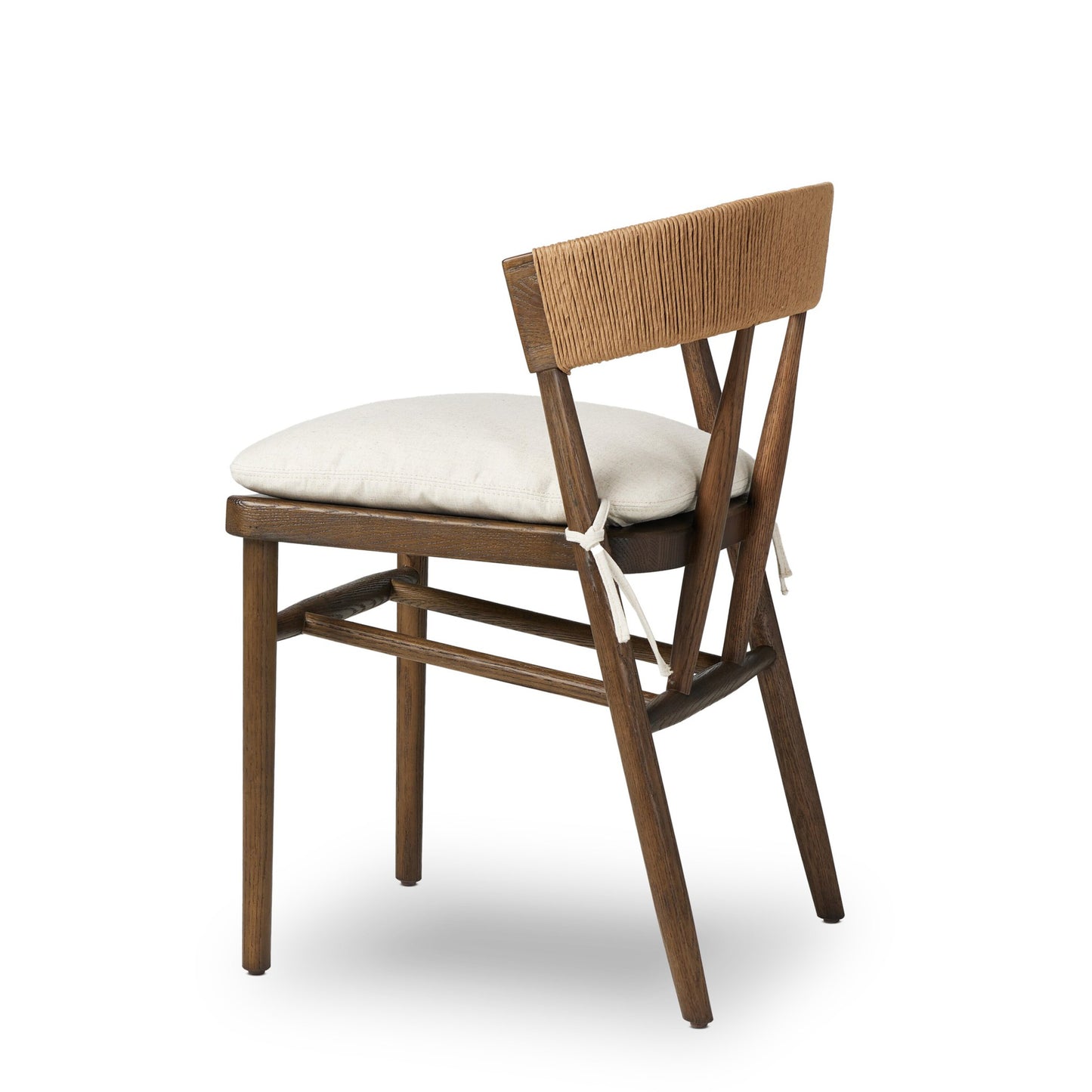 Buxton dining chair with cushion: drifted oak-natural paper rush-savile flax